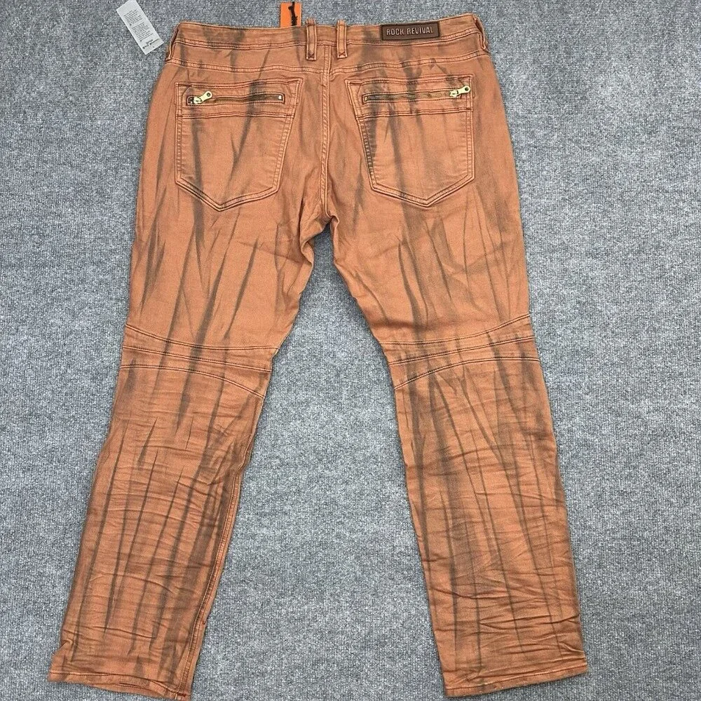 Rock Revival Moto Ivan Jeans Sz 40 Orange Slim Stretch Biker Y2K Distressed NWT